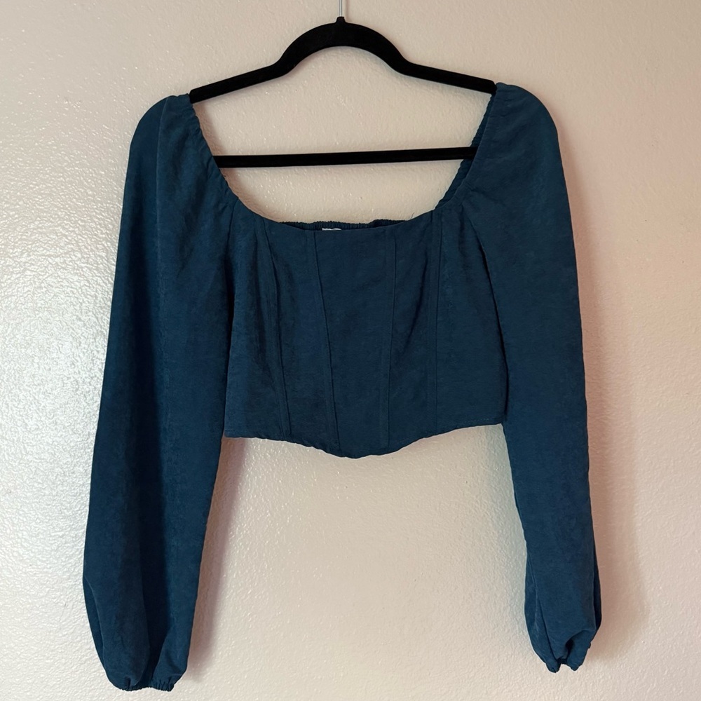 KIRIOUS LOS ANGELES Chic Teal Women's Puff Sleeve Corset Top